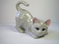 Vintage Hand Made Ceramic Blue-Eyed Gray Playing Cat Figurine 6