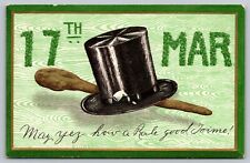 Postcard St. Patrick's Day Shillelagh 17th MAR Top Hat picture