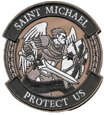 St Michael Protect Us Patch Coyote Brown Embroidered on Twill Hook Side only picture