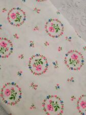 Vtg Flannel Fabric White Pink Flowers Floral 3 Yards 36