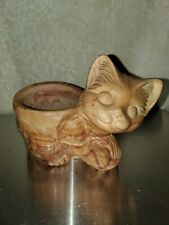 Adorable Pottery Kitty Cat Pot Planter Food Dish. Unique Swirl Color & Pattern picture