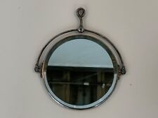 Vintage Silverplate Round Hanging Dresser Mirror w/ Initials & Leaf Ribbon Dec. picture