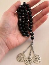 REAL Black Onyx Stone Islamic Prayer 33 beads Tasbih Misbaha Sibha Tasbeeh 7mm picture