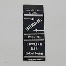 Vintage Matchbook Cover - Speers Bowling Bar - Racine, WI Union Bar picture