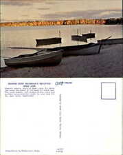 Sunrise Wold Lake Michigan MI rowboats autumn trees unused old postcard picture