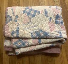 Vintage Handmade Hand Quilted Feed Sack Tumbler Patchwork Small Quilt Pink Blue picture