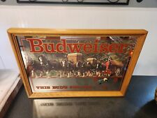 VINTAGE Budweiser Clydesdale Beer Mirror Clock Sign Man Cave Bar Breweriana 80s picture