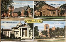 Laurel Mississippi Churches MultiView Vintage MS Postcard c1930 picture
