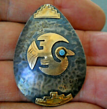 Southwestern Style Peruvian 18KGold Bird on Hammered Sterling Silver Pendant Pin picture