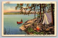 One Of The Many Northern Lakes Eagle River Wisconsin Posted 1941 Linen Canoeing picture