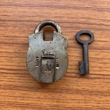 OLD OR ANTIQUE BRASS PADLOCK OR LOCK WITH KEY, rich patina, Rare shape. picture