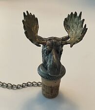 Vintage H.M. Pewter Moose Deer Bottle Wine Stopper Chain Ring Rustic Cabin picture