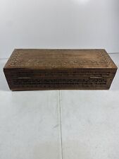VINTAGE HAND CARVED WOODEN HINGED TRINKET/STASH/JEWELRY BOX, 10”x4” picture