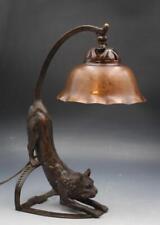 C1920s Bronze Cat Lamp w/ Original Shade Charles Paillet Lit Glowing Eyes picture