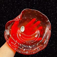 Murano Art Glass Bowl Dish Orange Red With Bubbles Venetian JL Co Imports Italy picture