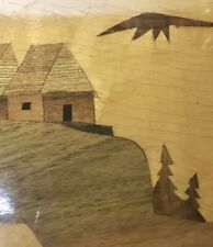 Vintage Made In USSR Decorative Wood Inlay Panel Wall Art Landscape Soyuzivka picture