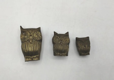Vintage Brass Owl Family Trio Set of 3 Figurines Paperweight Solid Brass picture
