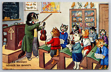 Vintage C1935 Postcard Anthropomorphic Cats, Music Softens the Soul, Series 4370 picture
