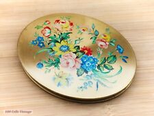 Oval Gold Colourful Floral-Vintage Ladies Powder Compact -0bl picture