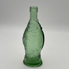 Vintage Glass Bottle Fish Shaped Green Ornate Decanter 7-3/4” Tall 3” Italy picture