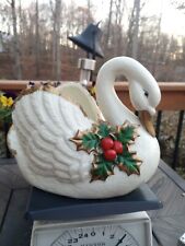 Crown Accents Large White Porcelain Christmas Swan Vase Planter World Bazaars picture