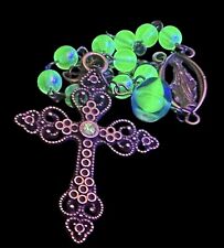 Single Decade Faceted Uranium Vaseline Glass Holy Rosary/Bracelet #X7 picture