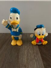 2 Vintage Walt Disney Donald Duck & Baby Donald Plastic Rubber Figures picture