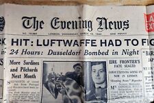 Rare London Evening News Late Extra 4 Broadsheet Pages Weds. March 15, 1944 WWII picture