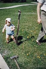 1953 Chubby Toddler Girl Shovel Yard Red-Border Kodachrome Slide picture