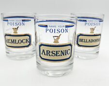 3 MCM NAME YOUR POISON Glasses Barware Gold Blue Neiman Marcus 12 oz Vintage picture