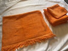 4 pc Vintage CANNON MOD Tangerine ORANGE Bath Towel Set Hand Towel Face MCM picture