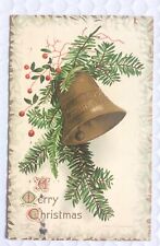 Antique 1909 A Merry Christmas Postcard Glory to God in the Highest Bell Holly picture