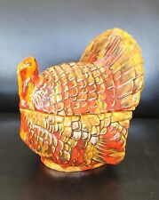 Vintage Ceramic Turkey Thanksgiving Holiday Candy Dish 70s Drip Glaze  picture