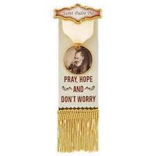 Vintage Ribbon Pin With Tassels-Saint Padre Pio Ribbon 2-1/2