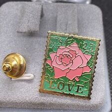 Post Office USPS Love Rose USA 25 Cents Stamp Pink Green Vintage Hat Lapel Pin picture