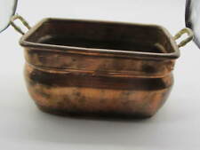 Vintage Handmade Rectangle Copper Bowl Dish Brass Hardware Handles 6.75