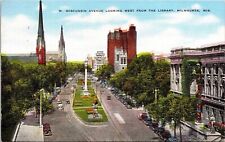 Wisconsin Avenue Looking West Library Milwaukee Wisconsin Wis Antique PC picture