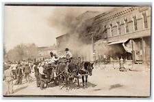c1910's Candid Fire Disaster Downtown Block Horse Wagon RPPC Photo Postcard picture