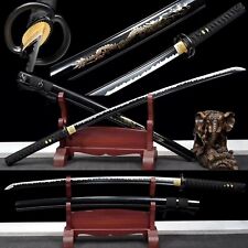 Handmade Black T1095 Steel Japanese samurai sword Katana Sharp Dragon Saya  picture