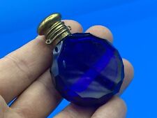Antique Miniature Faceted Cobalt Blue Glass Scent Perfume Bottle Chain Pendant picture