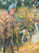 Fourth of July Group of Boys Light Fireworks To Celebrate Embossed Postcard picture