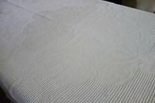 French Estate - Vintage Fringed Woven Jacquard Bedspread 76x85 White Italy picture