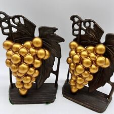 Vintage Gold Grapes Metal Bookends 6 7/8” Set Of 2 picture