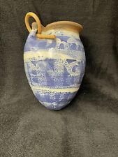 Vintage Native American Indian Blue And White Clay Pitcher 9” X 7”  picture