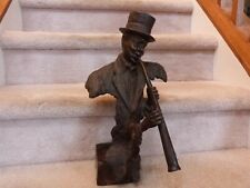 REMARKABLE ANTIQUE 1910 Wood Carved Statue Black Jazz Musician 17