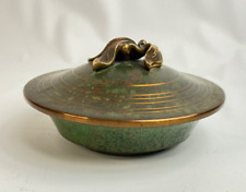 Carl Sorensen Covered Bowl Bronze Petal Handle Verdigris Arts Crafts Dogwood picture