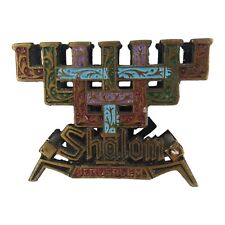 Vintage Judaica Hebrew Shalom Jerusalem Metal Napkin Letter Holder picture