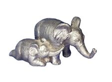 Pewter Elephant Mom and Baby Calf Figurine Artist Michael Ricker Signed #7238 picture