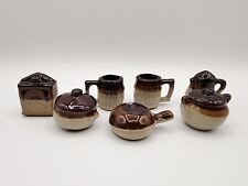 Lot of 7 Vintage Brown Drip Glaze Pottery Miniatures Dollhouse Kitchen picture