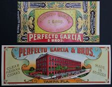 c1905 Perfecto Garcia & Bros Cigar Box Label x2 Tampa Florida Havana Embossed picture